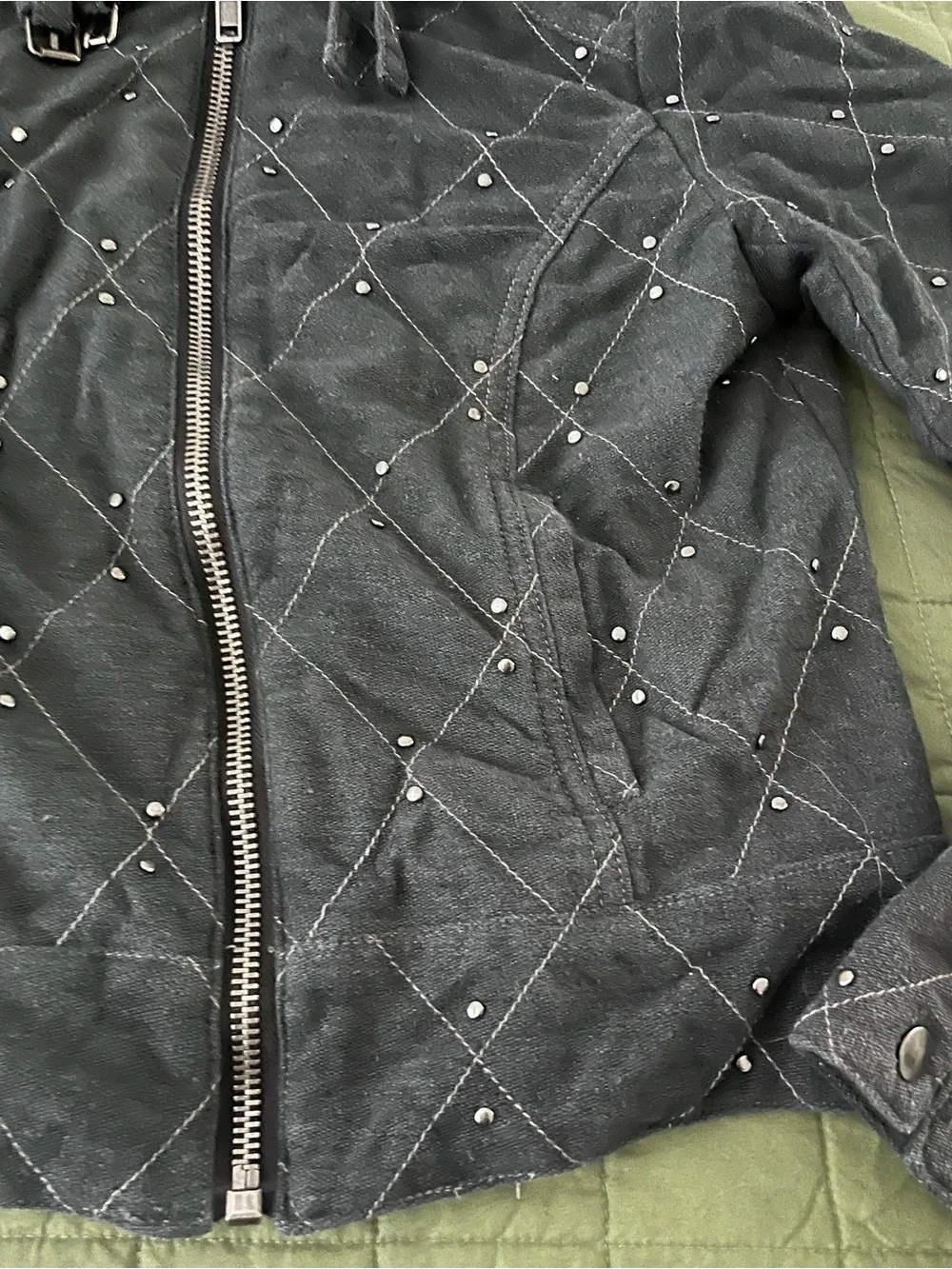 Free People Quilted Stud-Embellished Zip Bomber Jacket XS